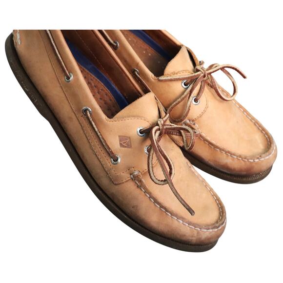 Sperry Topsider Tan Leather Loafers Boat Shoes 2 Eye Slip on Mens 13M Casual - Picture 1 of 6